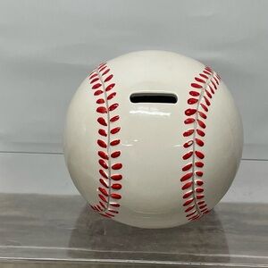 Ceramic Baseball Piggybank White with Red Stitch.